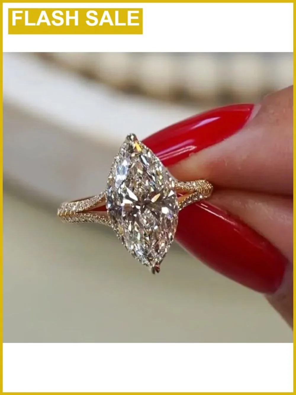 18K Gold Plated Pear Cubic Zirconia Engagement Ring Solitaire
